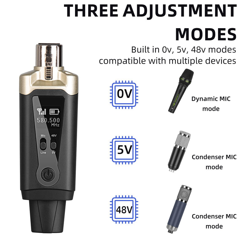 Depusheng T9 Wireless guitar transmitter receiver, Wireless Microphone Transmitter Receiver XLR Microphone Wireless System for Dynamic and condenser Microphone Audio Mixer, With 48V phantom power