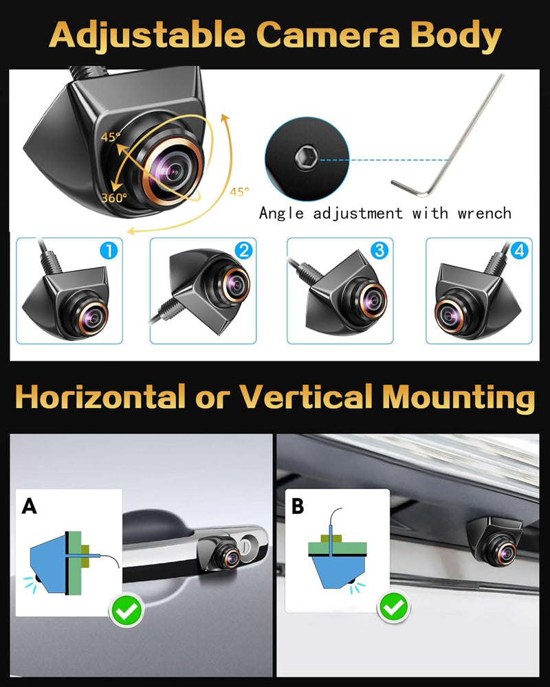 1080P AHD Backup Camera with 170° Wide Angle, 360° Rotatable, Night Vision, IP69K Waterproof - Front/Rear/Side View Reverse Camera for Trucks, Cars, SUVs (1080P) 1080P