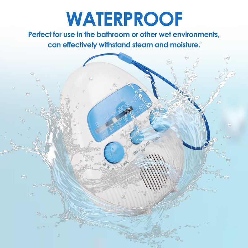 Shower Radio Built in Speaker, Hanging Bathroom Radio with Rotating Knob for Easy Tuning and Volume Control.