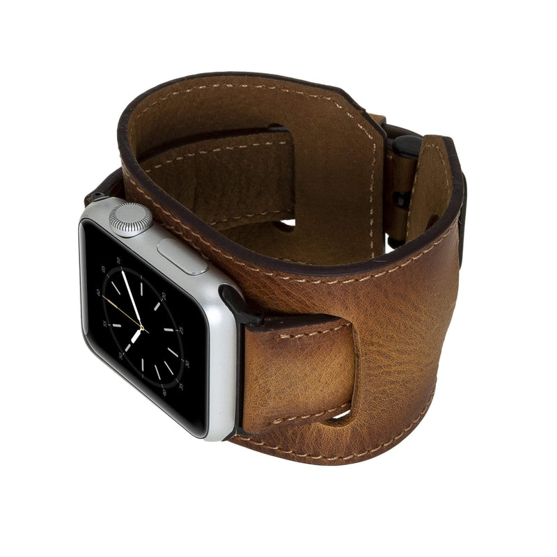Venito Ancona Cuff Leather Band for Apple Watch 49/45/44/42mm, Replacement Strap for iWatch Ultra 3/2/1, SE 3/2/1, Series 11 10 9 8 7 6 5 4 3 2 1, (Antique Brown w/Black Connector&Clasp)