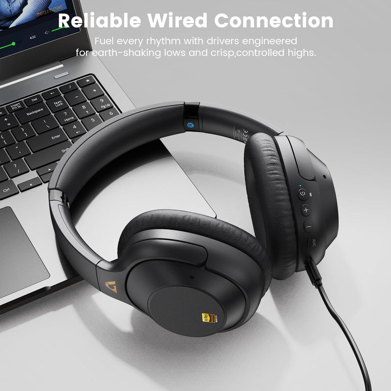 Riibox Y7Pro Active Noise Cancelling Headphones, Wired Wireless ANC Headset | Over Ear Headphones Bluetooth 6.0, 100H Playtime, LDAC Hi-Res Audio, Custom EQ via App, Comfort Fit for Home Office Travel