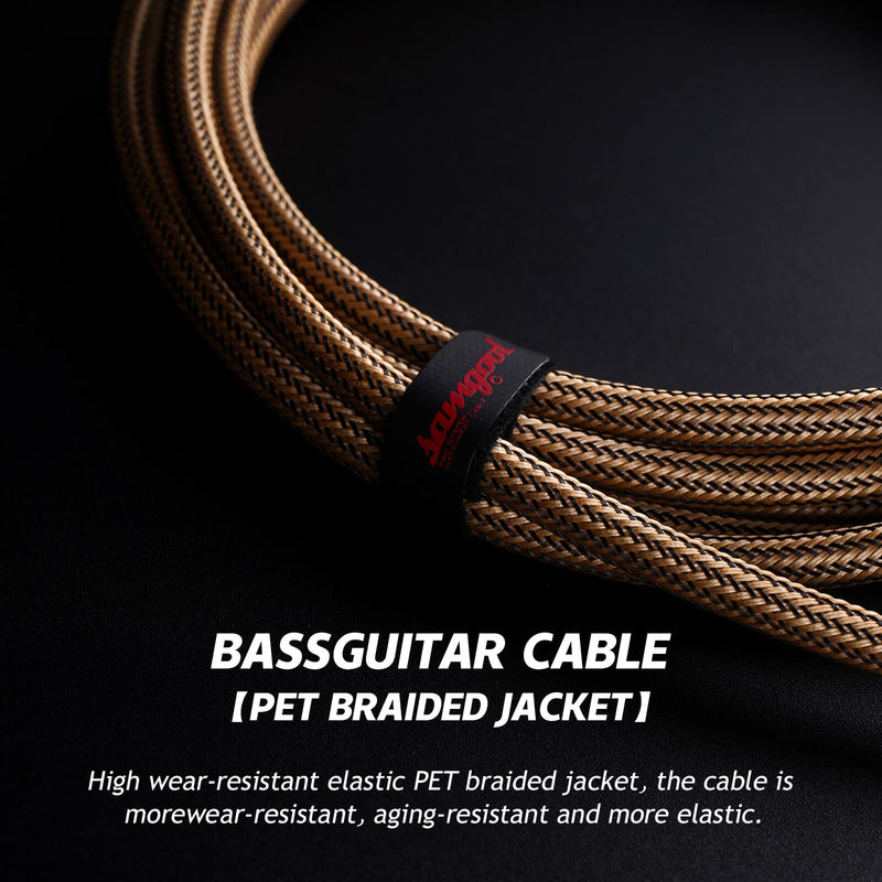 [AUSTRALIA] - 20ft Guitar Cable, 1/4 Inch Straight/Straight Instrument Cable, Electric Cord Guitar Amp Cord for Bass Amp and Instruments (XII Champagne & Black Braided) 