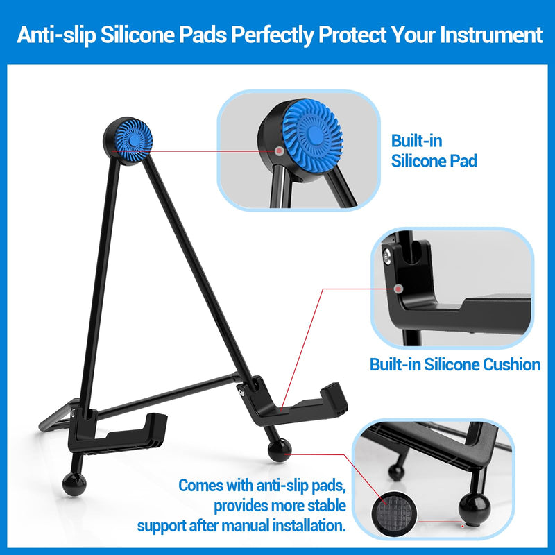 Guitar Stand - Foldable Guitar A-Frame Stand, Portable Solid Steel Guitar Floor Stand for Acoustic/Classical Guitar, Electric Guitar Bass, Banjo, Ukulele, with Non-Slip Rubber and Silicone Pad (Black) Guitar Stand