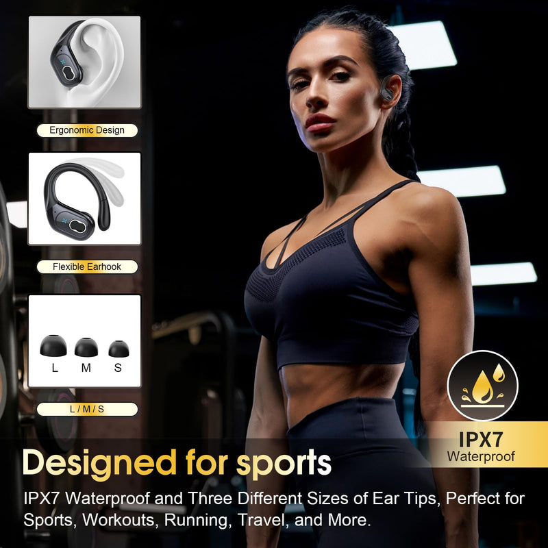 Wireless Earbuds 75hrs Bluetooth 5.4 Headphone Sport, 2024 Bluetooth Earbuds Stereo Deep Bass Over Ear Bud with Earhooks, ENC Noise Cancelling Mic, IPX7 Waterproof Earphone for Workout/Running