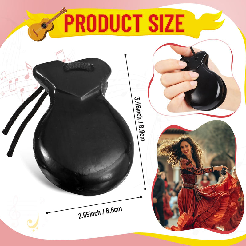 2 Pack Spanish Castanets Flamenco Castanets with String Traditional Wood Hand Percussion Castanets for Adults Kids Music Instrument Spain Souvenir Gift,1 Pair(Black) Black