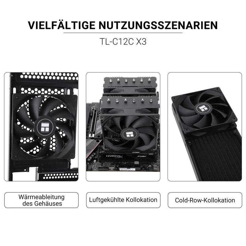 Thermalright TL-C12C CPU Fan 120 mm Case Cooler, 4-Pin PWM Quiet Computer Cooling with S-FDB Bearing Included, up to 1550RPM PC Cooling (3 Quantities) TL-C12C X3