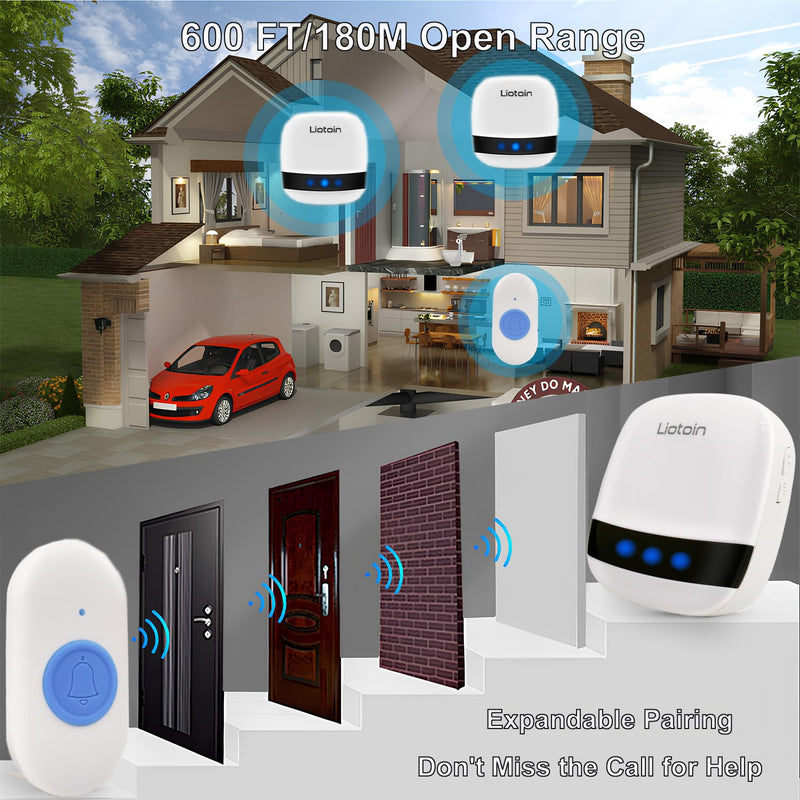 Caregiver Pager Wireless Call Button Call Bell Call Light Alert Button for Home/Elderly/Patients/Disabled Nurse Alert System Emergency Button 3 Plugin Receivers 5 Waterproof Transmitters 5 Transmitter + 3 Plug-in Receiver