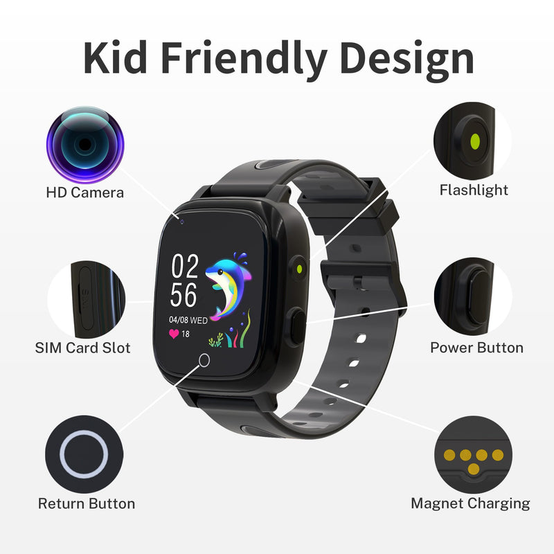 4G Kids Smart Watch Boys with GPS Tracker Phone/Video Call Alarm SOS Camera Pedometer Stopwatch Caculator Flashlight GPS Watch for Kids Age 5-12