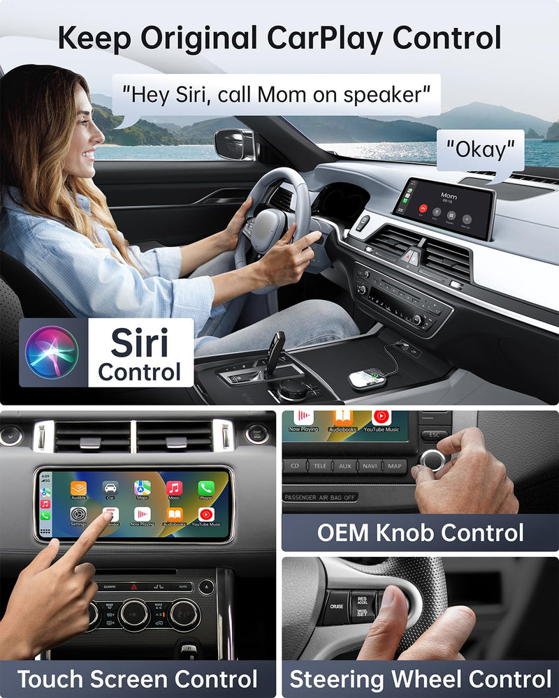 Wireless CarPlay Adapter for Apple iPhone, Converts Factory Wired CarPlay to Wireless CarPlay 2024 Upgrade Plug & Play Auto Connect Fast Easy Use for Cars from 2017 & iPhone iOS Black Dark Black