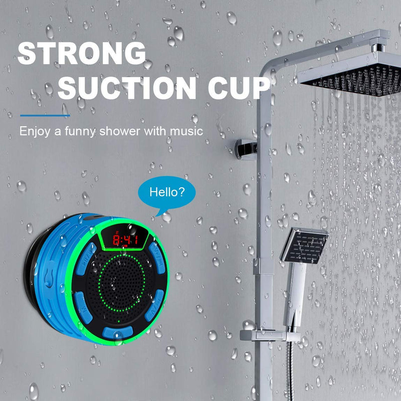 [AUSTRALIA] - IPX7 Waterproof Speaker, Bluetooth Portable Wireless Shower Speakers with LED Display, FM Radio, Suction Cup, Light Show, TWS, Loud Stereo Sound for Pool Beach Home Party Travel Outdoors BLUE 