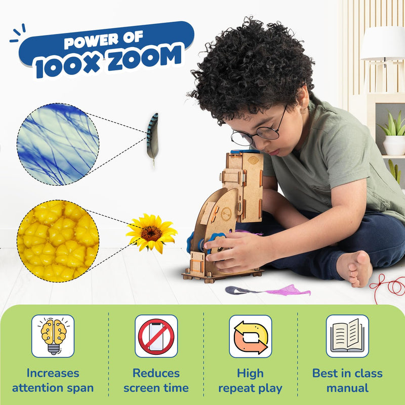 [AUSTRALIA] - Smartivity Microscope 100x Zoom STEM Toy for Kids Age 8 to 14 Years Old | Cool Birthday Gifts Ideas for Boys & Girls | DIY Science Toys for 8,9,10,11,12,13,14 Years I Wooden Engineering Game 100x Microscope 