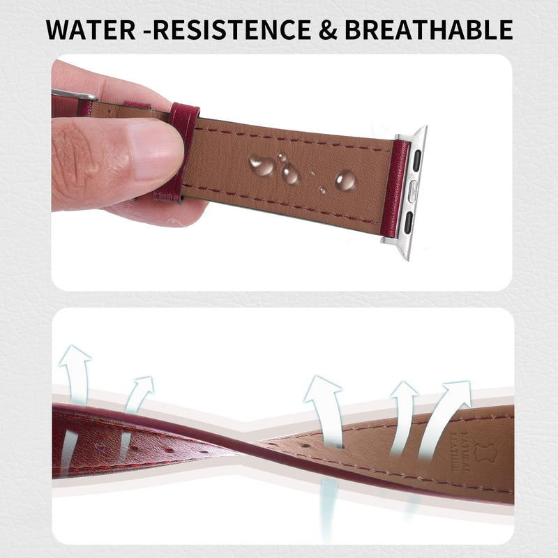 2 Pack Leather Watch Bands(Red and Grey) Compatible with Apple Watch 38/41/40/42/44/45/46/49mm, Iwatch Straps Smartwatch Replacement Band for Ultra 2/1 SE Series 10 9 8 7 6 5 4 3 2 1