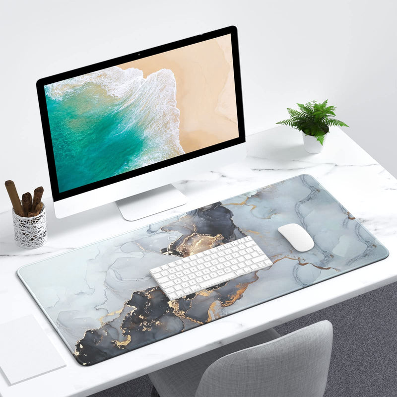 Atufsuat Extended Large Mouse Pad, XXL Gaming Desk Pad 31.5 x 15.7 Inch, Big Computer Keyboard Mousepad, Waterproof Mouse Mat with Stitched Edges and Non-Slip Base for Office Gaming, Gray Ink Marble