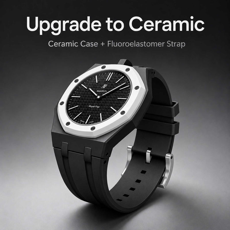 Ceramic Case and FKM Rubber Band Mod Kit Compatible with Swatch Royal Pop for Men Women Watches Replacement black