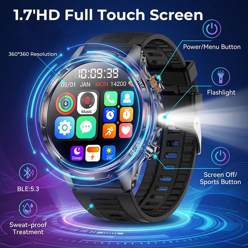 Smart Watch for Women, 30 Day Battery Life Answer/Make Call Smartwatch, 110+ Activity Modes with 1.7in AMOLED Ultra-Clear Screen Fitness Watches, IP68 Waterproof for Android and iPhones Round