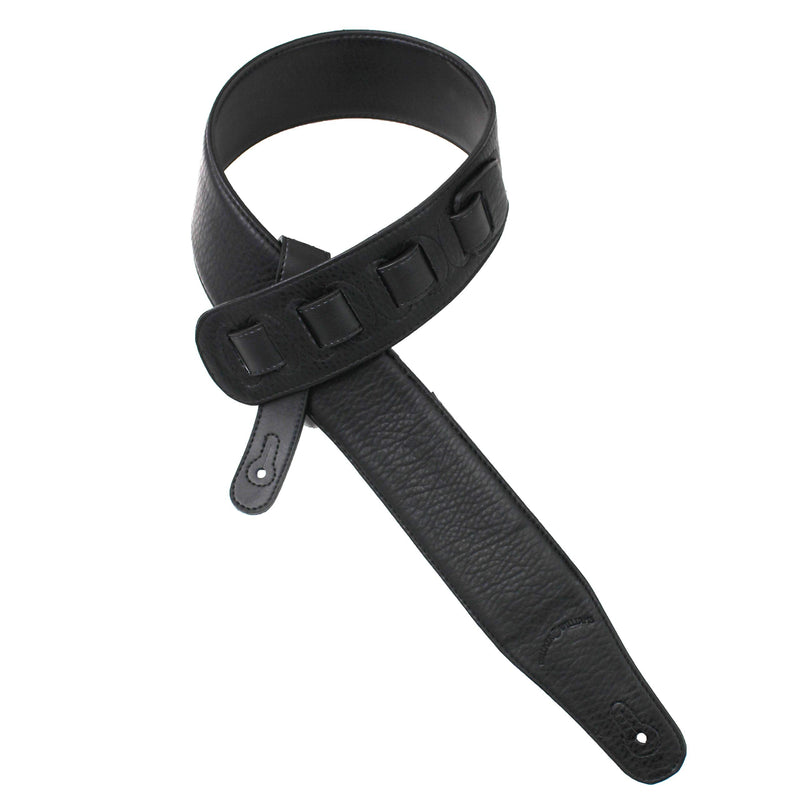 Walker & Williams CVG-23-BB Handmade Black On Black Padded Guitar Strap With Red Leather Hand Tooled Christian Cross Design For Acoustic, Electric, And Bass Guitars