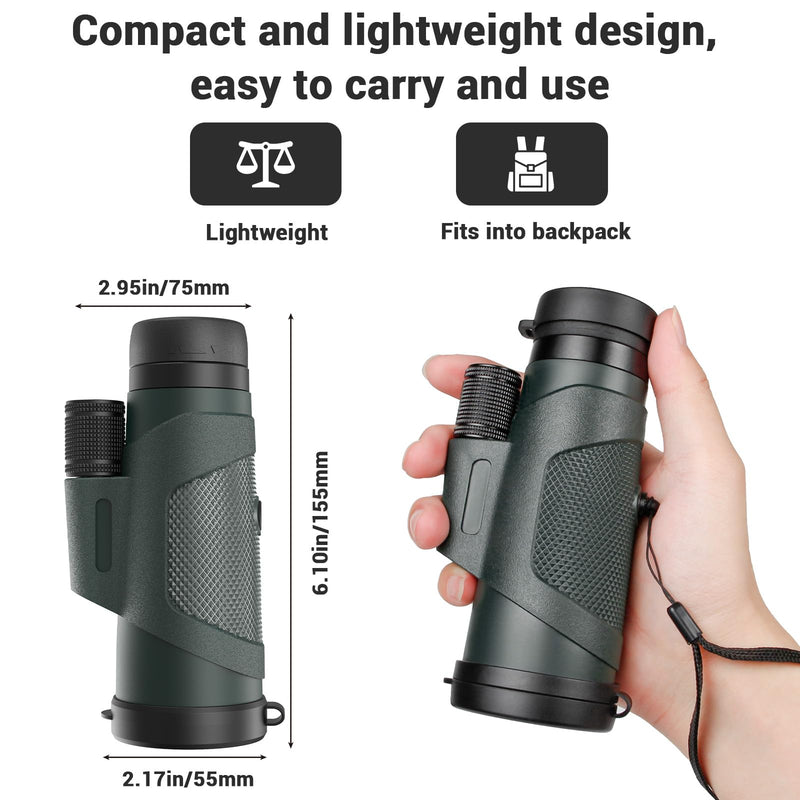 12x50 Monocular Telescope for Adults, High Powered Monoculars Compact Scope Portable Handheld Telescope with BAK-4 Prism FMC Lens for Bird Watching Hiking Camping Hunting Travel 12x50 Green