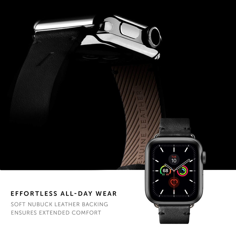 Native Union Classic Strap for Apple Watch 38/40/41mm – Genuine Italian Nappa Leather – Stainless Steel Hardware with Soft Nubuck Leather Backing Compatible with Series 1-10, SE, SE 2 & Ultra (Black) Shark Black 40mm