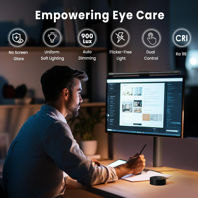 Quntis Computer Monitor Lamp, Screen Monitor Light Bar for Eye Caring, USB Reading LED Task Lamp with Auto-Dimming, Dimmable Light Bar, Touch Control, No Glare Space Saving Home Office Desk Lamps ScreenLinear Pro ‎Gray