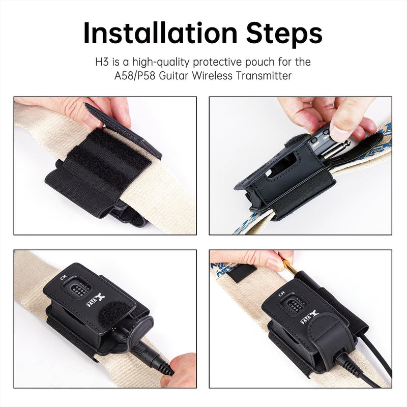 H3 Transmitter Holder for A58 and P58 Guitar Wireless Systems,with ¼” TS male to ¼” TS Female Adapter Black H3 holder