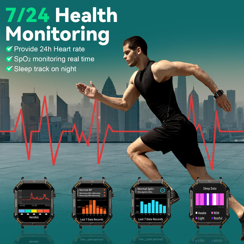 Smart Watch for Men, 1.96" Display, 200+ Sports, IP67 Waterproof | Answer/Make Calls,Fitness Tracker with Heart Rate Health & Sleep, Sleep Tracker, Compatible for iOS & Android