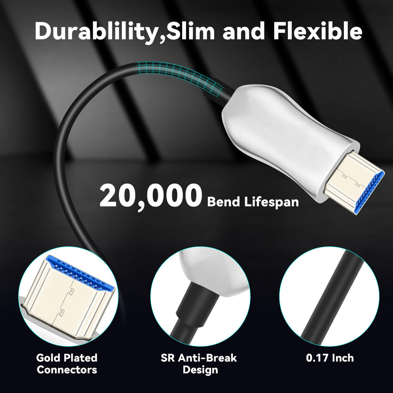 8K Fiber Optic HDMI 2.1 Cable 75ft, Long Active HDMI Cable, High Speed Fiber HDMI Cord, 48Gbps, 8K@60Hz 4K@120Hz, Dynamic HDR, Dolby, HDCP 2.2&2.3, 3D, for HDTV Monitor Game Laptop Home Theatre 75ft/22.5m