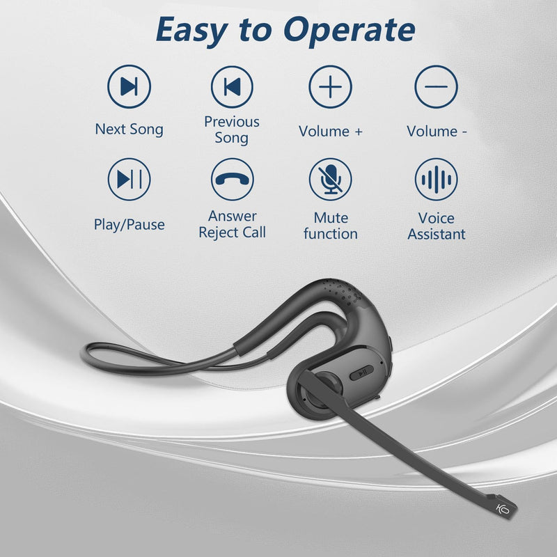 [AUSTRALIA] - BANIGIPA Bluetooth Headset with Removable Microphone, Noise Cancelling Wireless Headset for Phones Laptop Computer PC, Open Ear Headphones for Office Meeting Running Cycling Driving Working-12 Hrs A-G9 Black Headset Set 