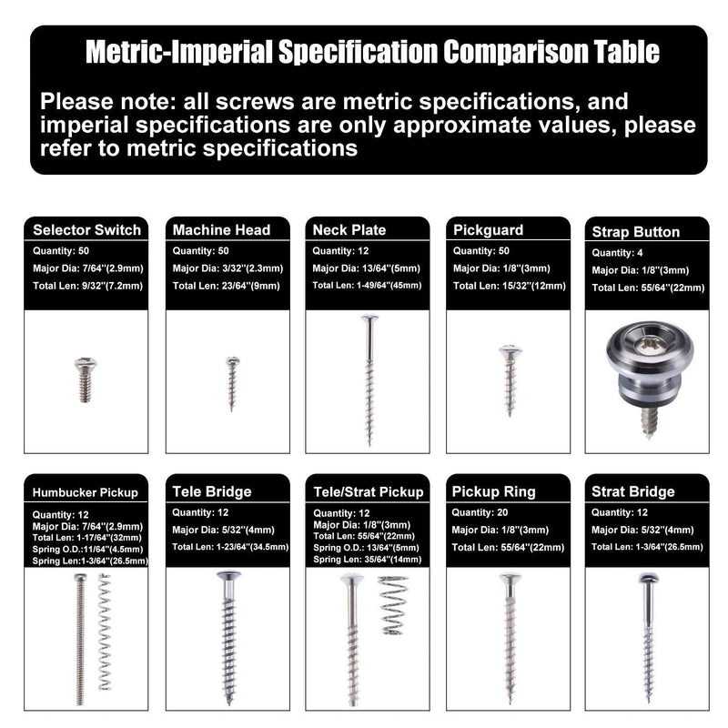 [AUSTRALIA] - Guitar Screws Kit, Guitar Hardware Luthier Parts-kit for Tele/Strat/SQ,Switch,Tuner,Machine Head, Neck Plate,Pickguard,Guitar Strap End Pins,Pickup,Bridge,Guitar DIY Kit(Metric, Chrome) 