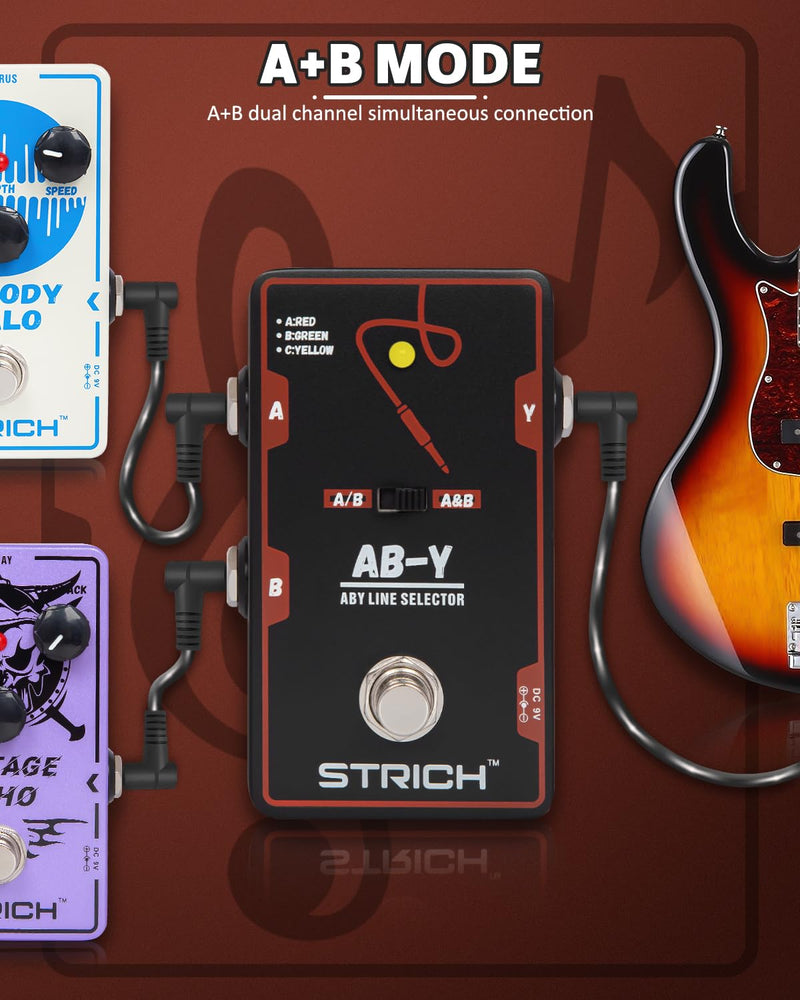 STRICH Dual Channel ABY Guitar Pedal, Electric Guitar Box Line Selector, Versatile AB Switch, True Bypass for Electric Guitar, Red and Black Dark Black and Red