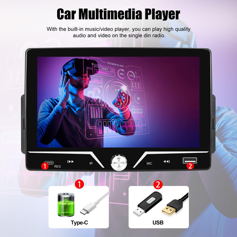 Single Din Car Stereo with Apple Carplay Android Auto, 7 Inch HD Touch Screen Car Radio Support Mirror Link Bluetooth 5.0 FM Type-C USB EQ SWC, Car Play Audio Receivers Headunit
