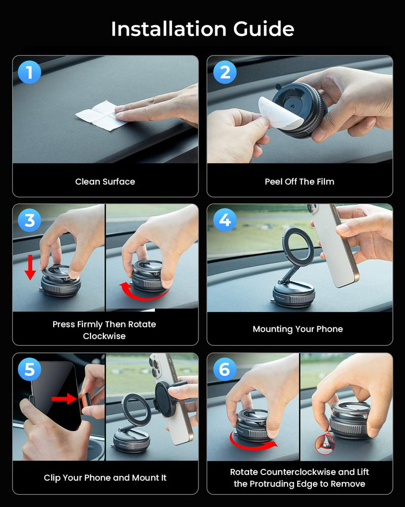 DIMONCOAT【Upgraded Vacuum Magnetic Phone Holders for Your Car for Magsafe | 【119+LBS Strongest Suction】360° Adjustable Car Phone Holder Mount for iPhone 17 Pro Max Samsung Galaxy S26 BLACK GREY - 6X STABLE