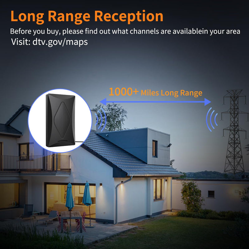 [AUSTRALIA] - 2024 Release TV Antenna for Smart TV, 1000+ Miles Long Range Digital TV Antenna Indoor Ourdoor with Amplifier Signal Booster - Support 360° Reception 4K 1080p HD VHF UHF for All Smart/Old TVs 