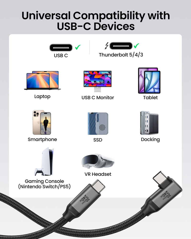 Silkland Long USB C Monitor Cable 90 Degree 15FT, 8K@30Hz 5K/4K@60Hz Output | 20Gbps Data Transfer, Right Angle USB C 3.2 Gen 2x2 Cable, 240W PD Charging for iPhone 17,MacBook, Portable Monitor, Carplay 15 Feet