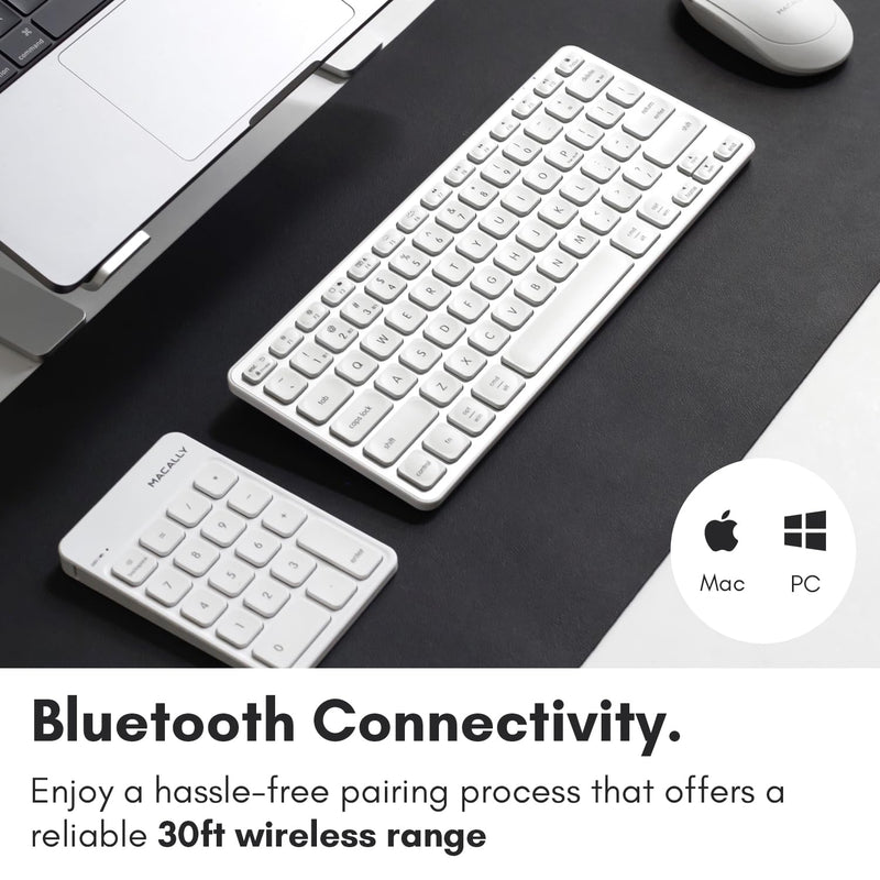 Macally Bluetooth Number Pad for Laptop, Apple, Mac, iMac, MacBook Pro/Air, Ipad, Windows PC, Tablet, or Computer - Rechargeable 18 Key Wireless Numeric Keypad - Bluetooth 10 Key Numpad Keyboard