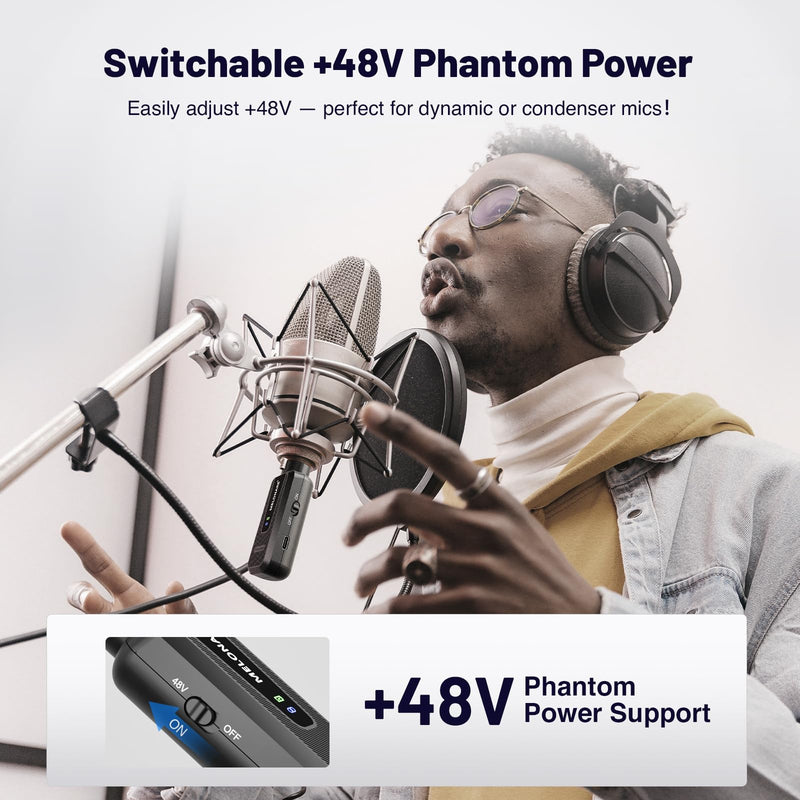 Plug on UHF 900MHz XLR Wireless Microphone Adapter, XLR Wireless Audio Transmitter & Receiver System, 164ft Range, +48V Phantom Power for Mic, Audio Mixer and PA Setup (MX-1)