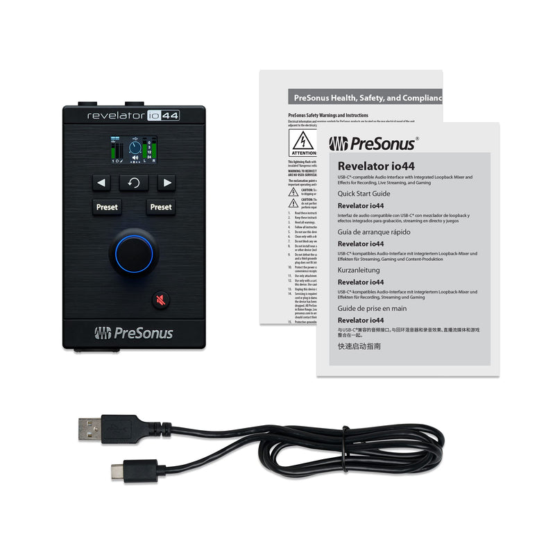 PreSonus Revelator io44 USB-C Audio Interface for music production and streaming with built-in mixer and easy-to-use effects presets plus Studio One DAW Recording Software Revelator io44 USB-C Interface