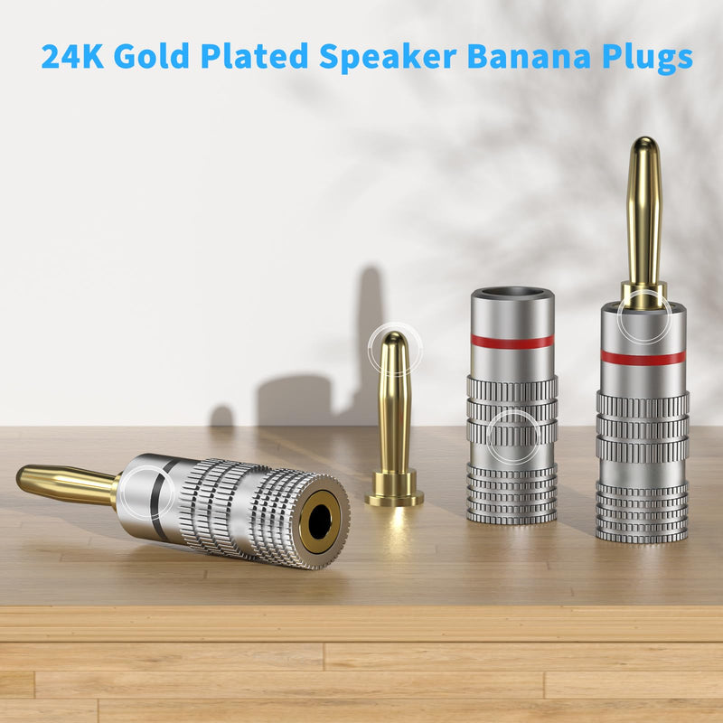 Banana Plugs 2 Pairs / 4 pcs - Gold Plated Speaker Plugs for Mini HiFi Stereo Audio Receiver Amplifier for Home Bookshelf/Computer/Desktop Passive Speakers