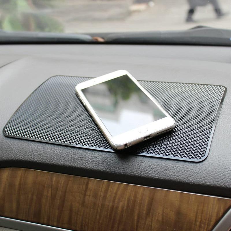 Car Dashboard Anti-Slip Mat, 10.6" x 5.9" Universal PVC Sticky Adhesive Pad for Auto, Multifunctional Vehicle Dash Strong Gripping Pad for Cell Phones Sunglasses Keys GPS Coins (Grid) Grid