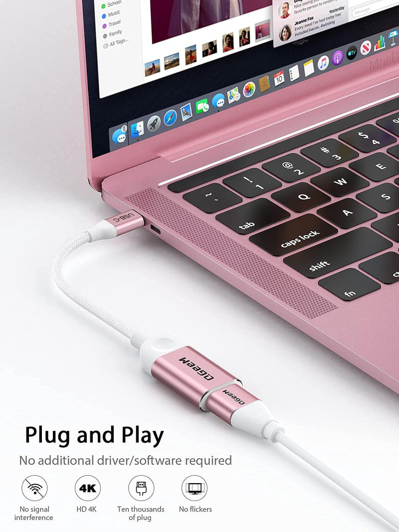 QGeeM USB C to HDMI Adapter 4K Cable, USB Type-C to HDMI Adapter [Thunderbolt 3/4] for Laptop MacBook Pro/Air, iPhone15 Pro max, Dell XPS, HP.Pixelbook, Thinkpad,Surface,etc.-Pink-2Packs Pink-2 PCS