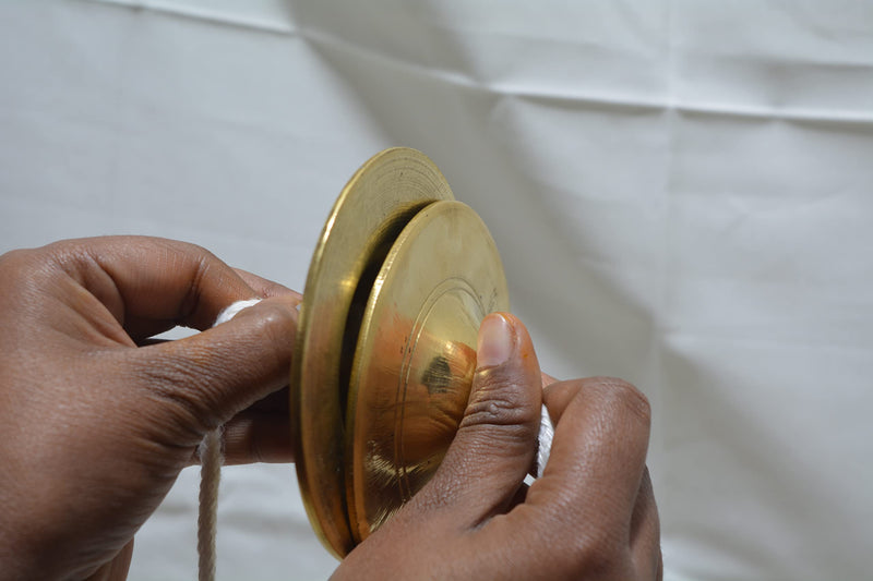 Brass Manjira Cymbals for Puja, Meditation & Kirtan | Traditional Indian Hand Percussion Instrument with Rope | Small Kartal Jodi for Bhajan, Aarti, Temple Worship & Spiritual Music