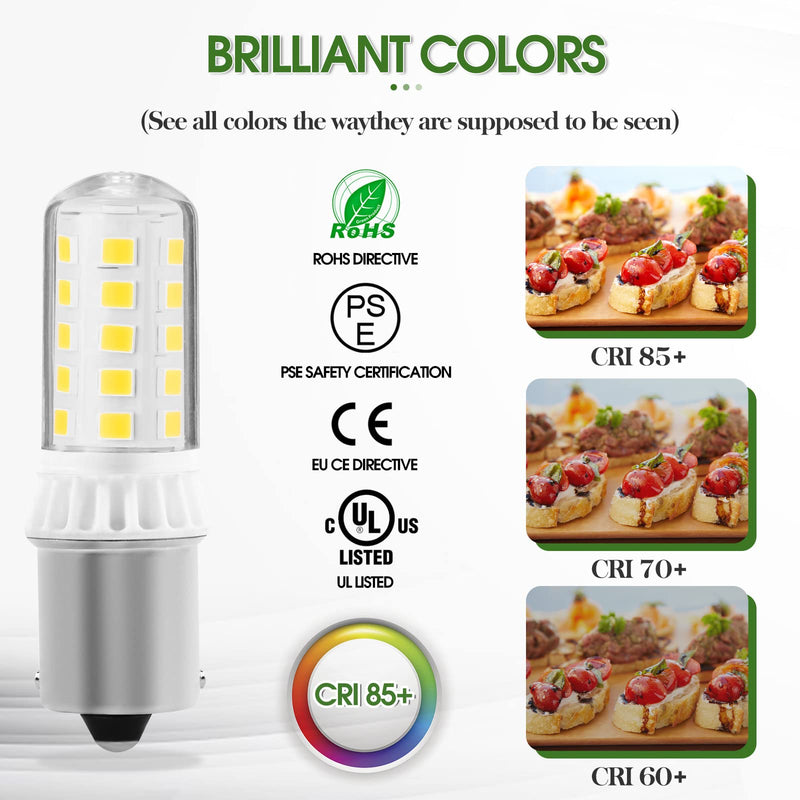 KUNKA B15S 12V LED Lamp 3W 400 Lumens, CRI85, 1156 Socket AC12V-24V for Landscape Patio Light Deck Light Lawn Mower, Snow Blower Replacement, 1103/1141 Single Contact Base (Cool White 6000K, Set of 4) Cool White 6000k 4er-Set