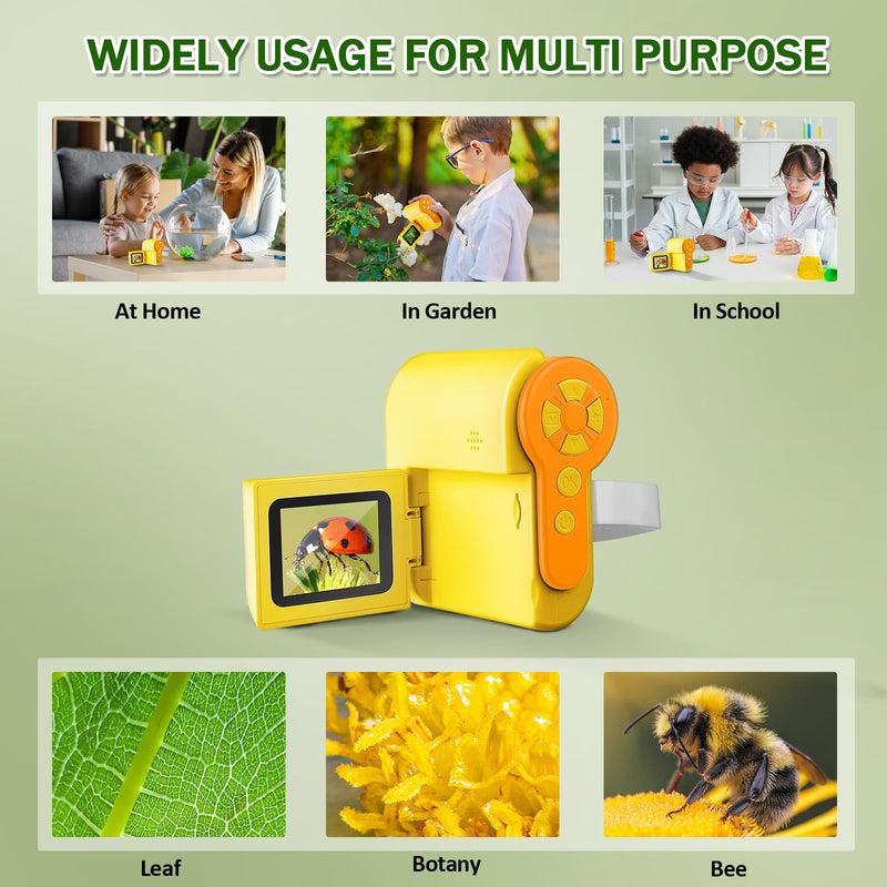 [AUSTRALIA] - 1000X Microscope for Kids 8-12, 4K HD Screen with 6 LED Lights, Portable Microscope for Outdoor STEM Learning, Rechargeable Science Kit, Birthday Easter Gifts for Kids Yellow 