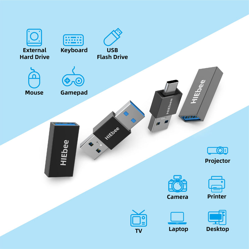 USB 3.0 A to A Male Adapter, USB Female to Female Adapter, USB Type-C to USB A Male Adapter, USB 3.0 Female to USB C Female Adapter Connector Compatible with Hard Drive, Laptop etc 4 in 1 Pack