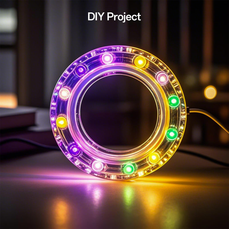 CUQI WS2812 RGB LED Ring 12 Bit Individually Addressable WS2812 LED 50 mm Diameter for Arduino, Raspberry Pi, DIY Projects 12-Bit Black