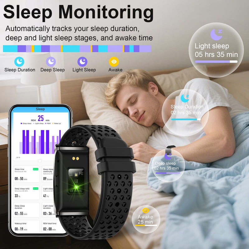 Smart Bracelet, Health Activity Fitness Trackers with Heart Rate Sleep Monitor, 24/7 Blood Oxygen/Calorie/Stress/Step Tracker, Health Fitness Bands, 170+ Sports Modes Smart band with 2 Bands (Black)