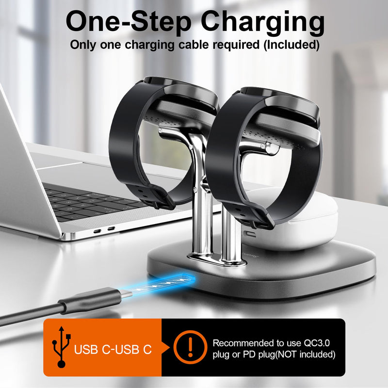 Dual Watch Charger and Portable Charger for Charging Samsung Watch, SwanScout 303S, 1800mAh Wireless Charger for Galaxy Watch 7/Ultra/6/6 Classic/5/5 Pro/4/4 Classic/3/Active 2/Active, for Travel