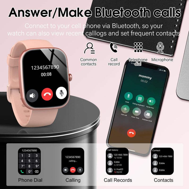 Csasan Smart Watch for Men Women(Answer/Make Call), 1.91" HD Screen Smartwatch Heart Rate/Sleep/Steps Monitor, Pink