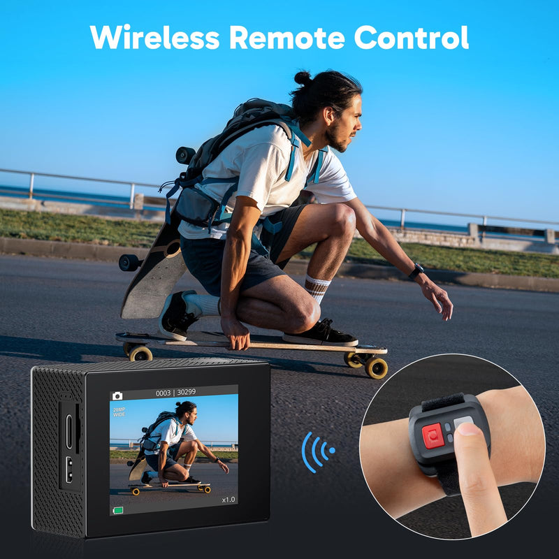 AKASO EK7000 4K30FPS 20MP WiFi Action Camera with EIS Ultra HD Underwater Camera 131FT Waterproof Camera Remote Control 4X Zoom Support External Microphone Silver Sage/Silver