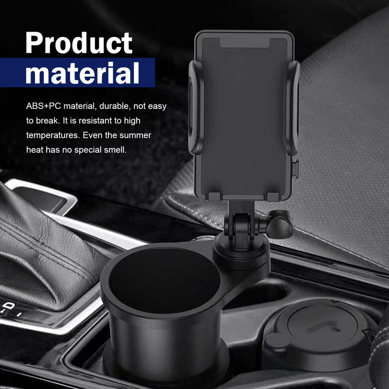 Car Cup Holder and Phone Mount, 2-in-1 Adjustable Multifunctional Insert Mount, Anti-slip Shockproof Extender Base, Interior Accessory for Round Car Cup Holder (Black)