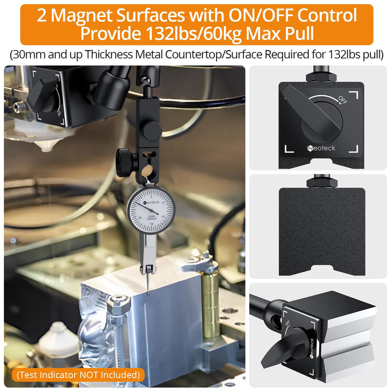 Neoteck Magnetic Tripod Measuring Stand for Dial Gauge with Central Clamping Magnetic Dial Gauge Base Stand Holder Measuring Tripod 60 kg Max. Tensile Force - Black 132 lbs (60 kg)